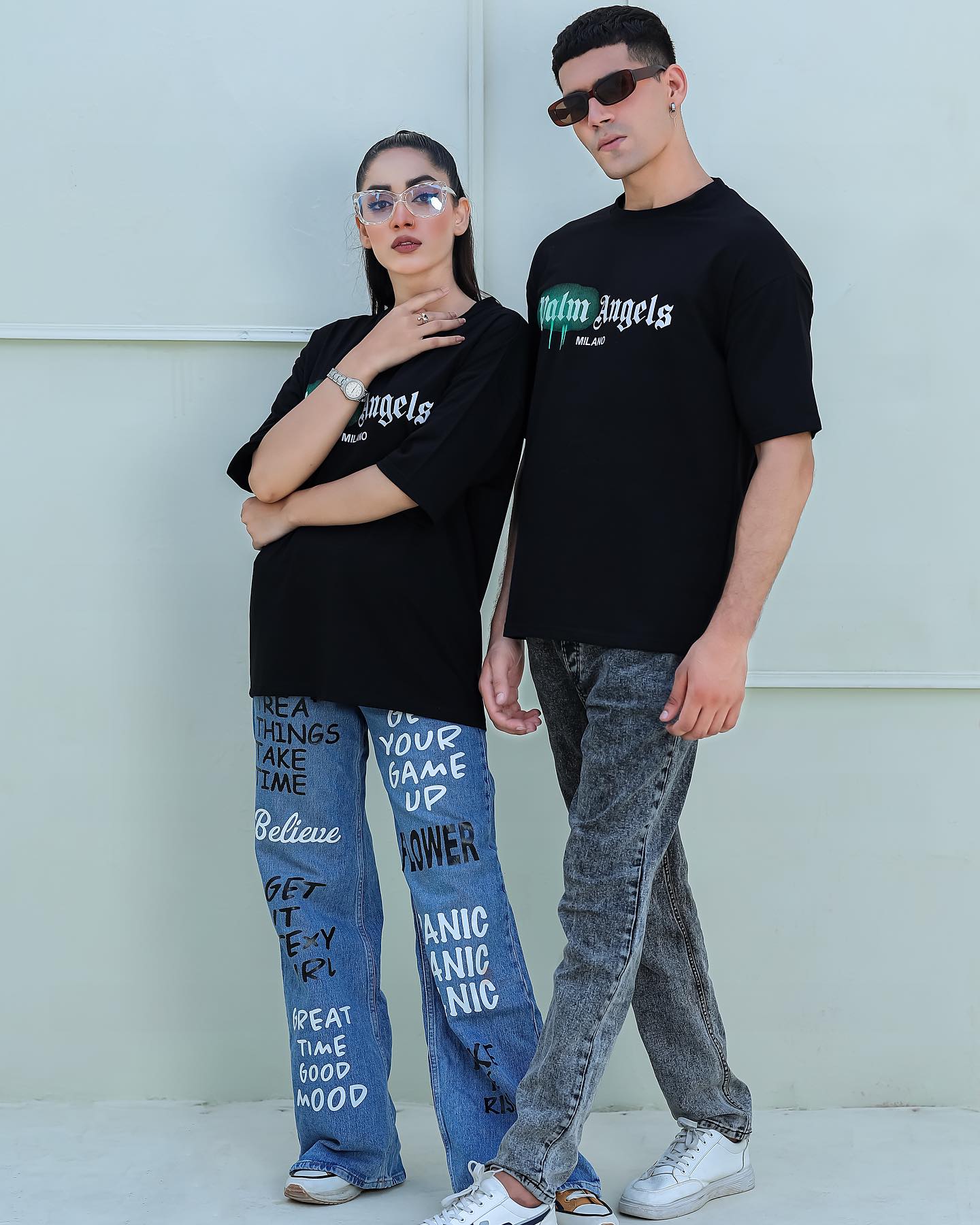 Palm Ang Graphic Drop-Shoulder T-Shirt Black -F