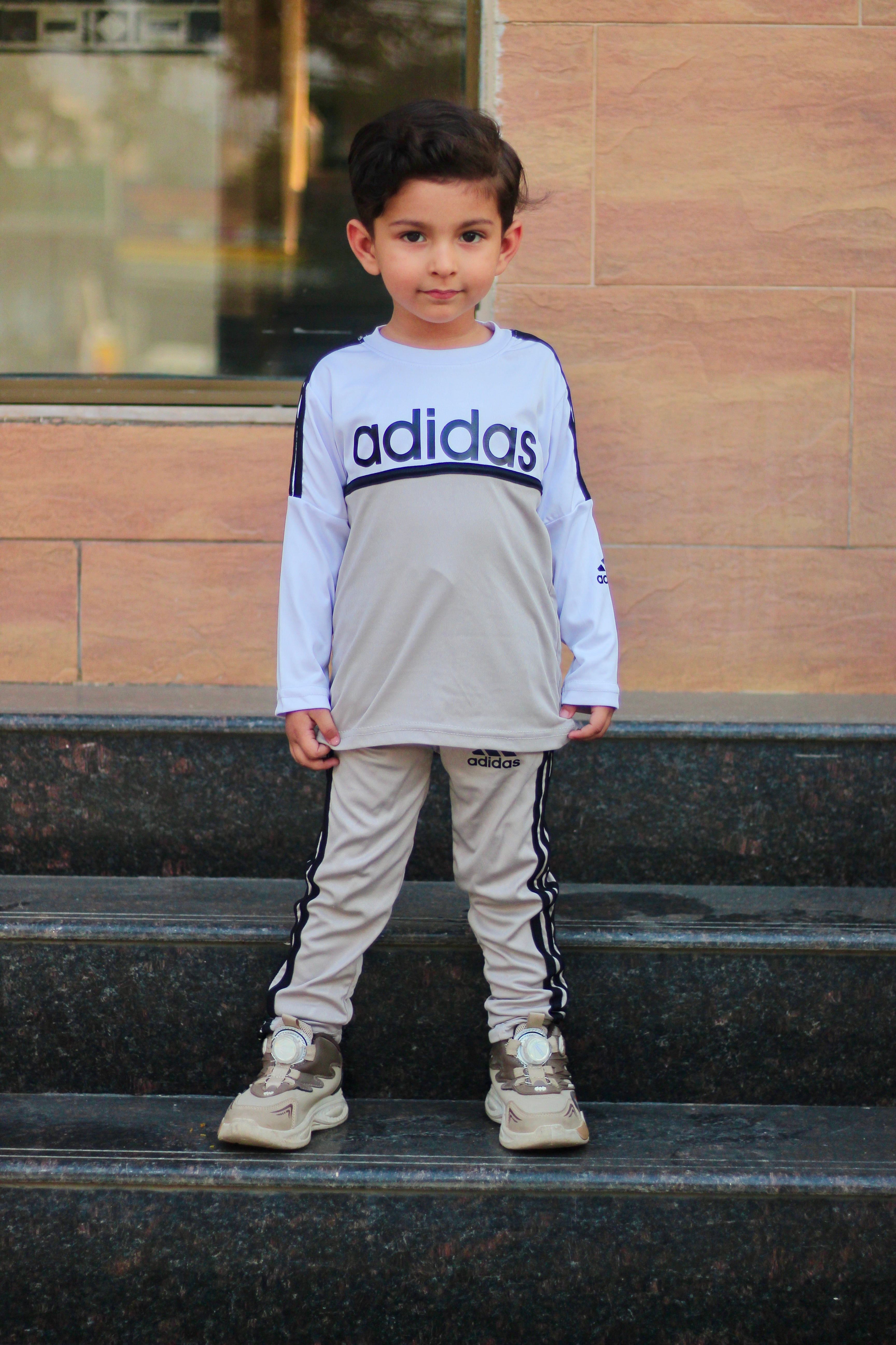 Adi Dri-Fit Tracksuit Full Sleeves Grey White