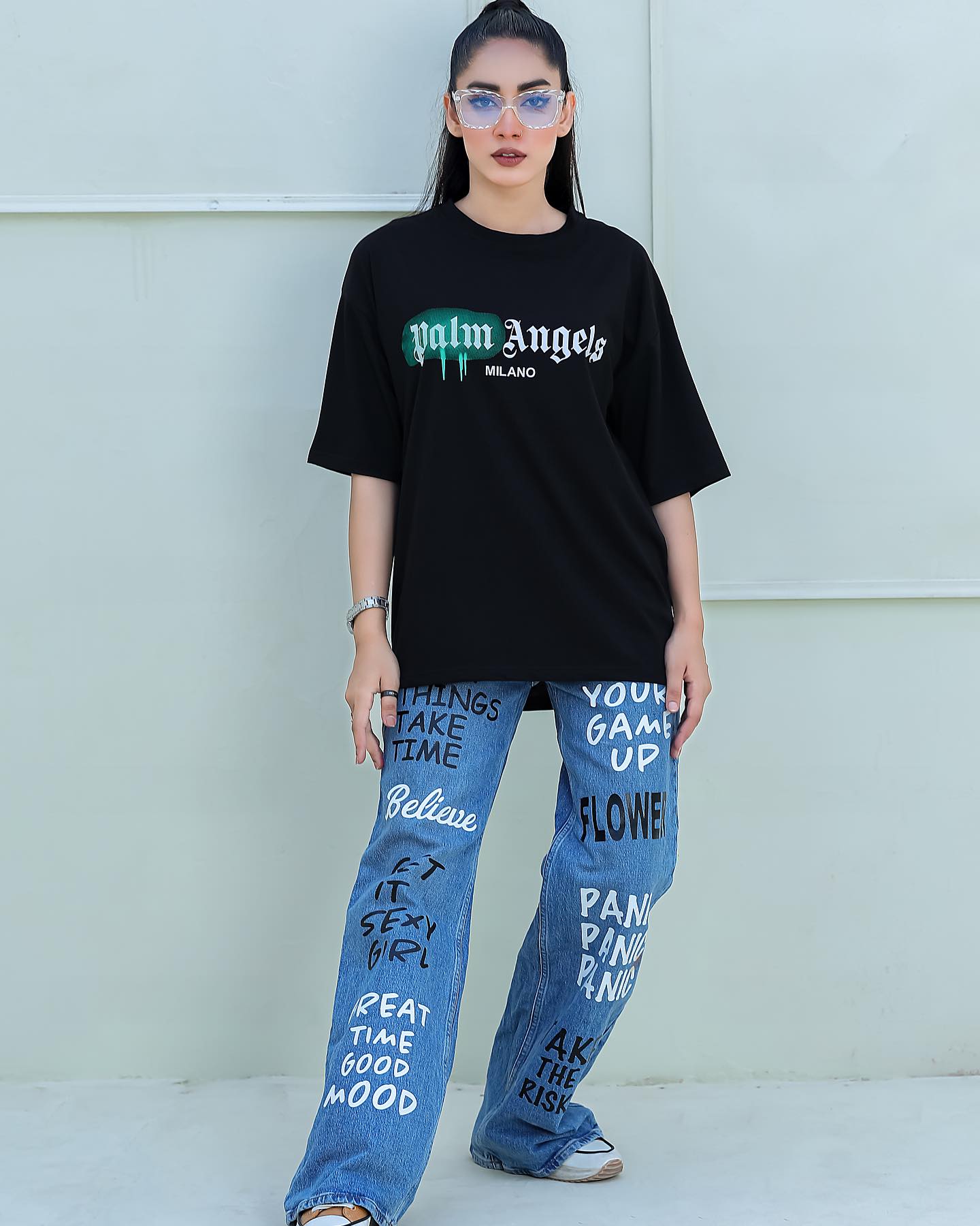 Palm Ang Graphic Drop-Shoulder T-Shirt Black