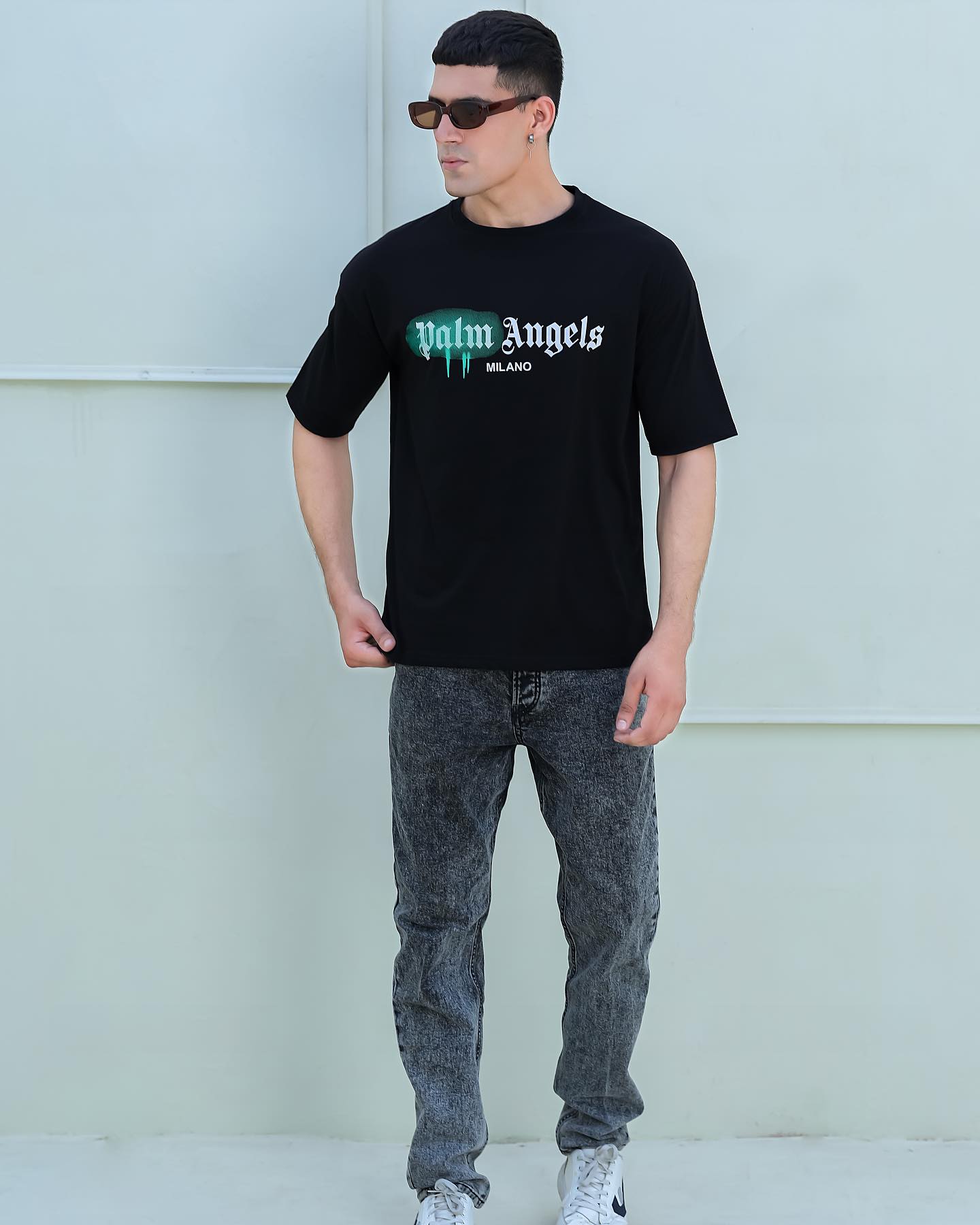 Palm Ang Graphic Drop-Shoulder T-Shirt Black