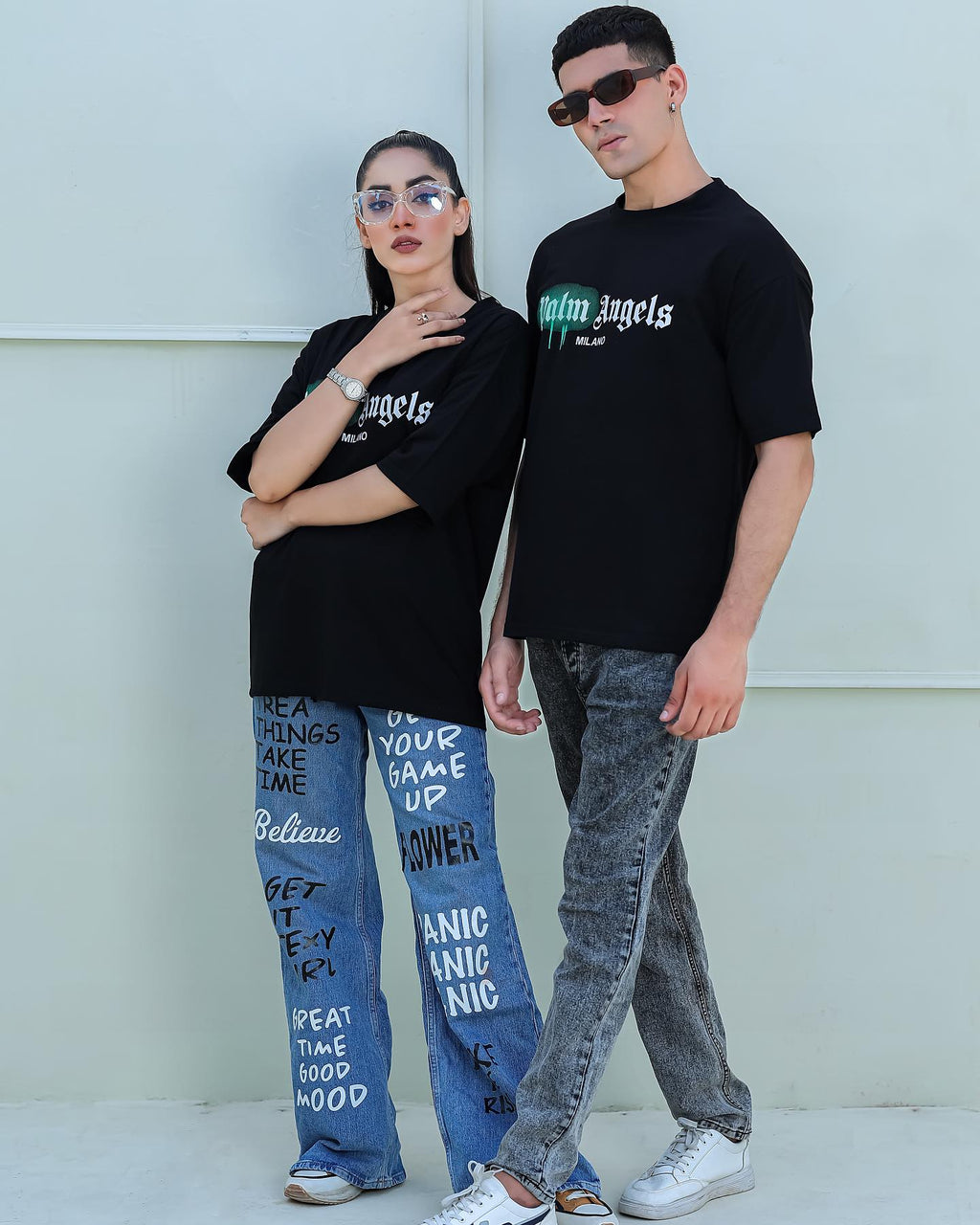 Palm Ang Graphic Drop-Shoulder T-Shirt Black -F