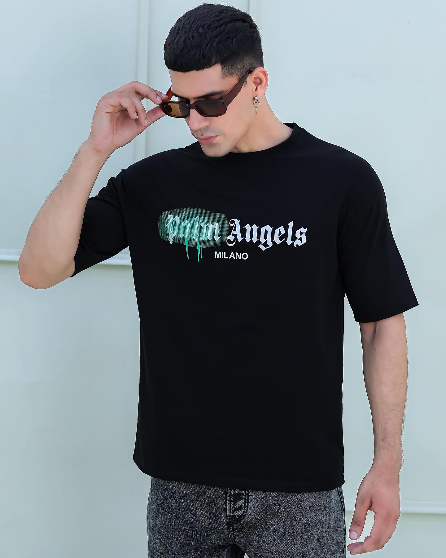 Palm Ang Graphic Drop-Shoulder T-Shirt Black