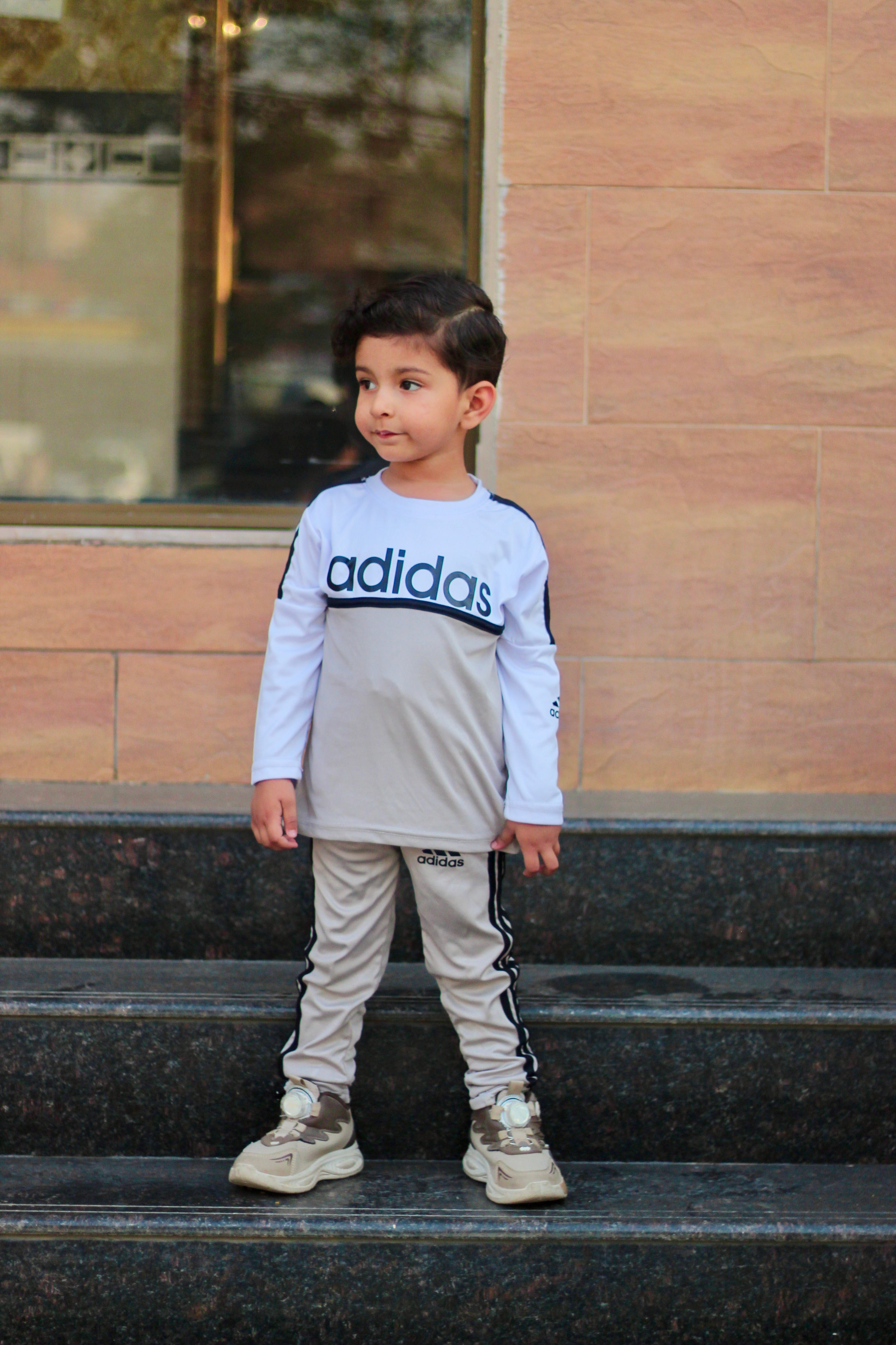 Adi Dri-Fit Tracksuit Full Sleeves Grey White