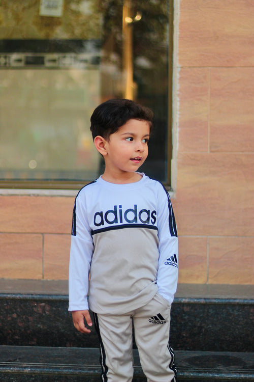 Adi Dri-Fit Tracksuit Full Sleeves Grey White