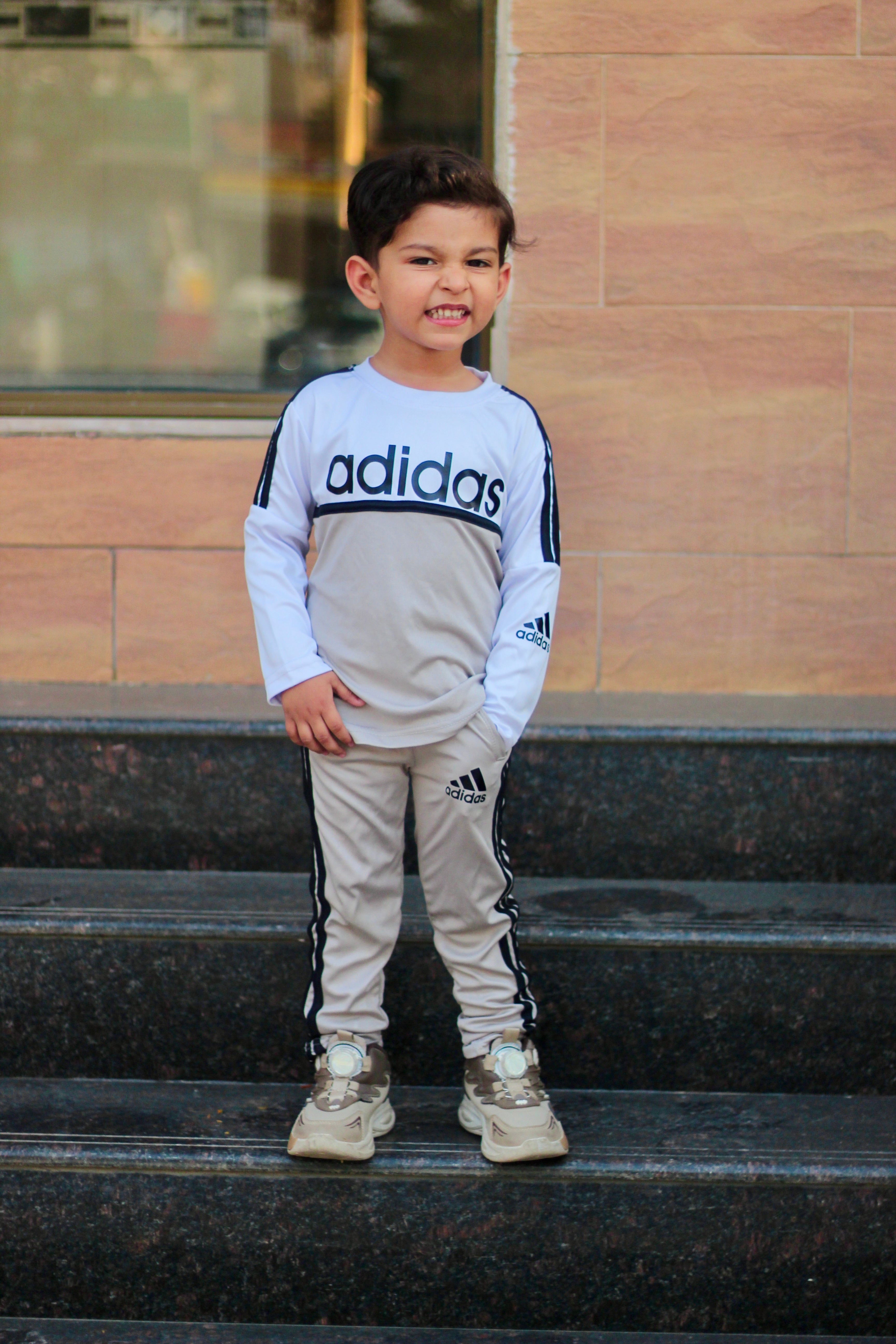 Adi Dri-Fit Tracksuit Full Sleeves Grey White