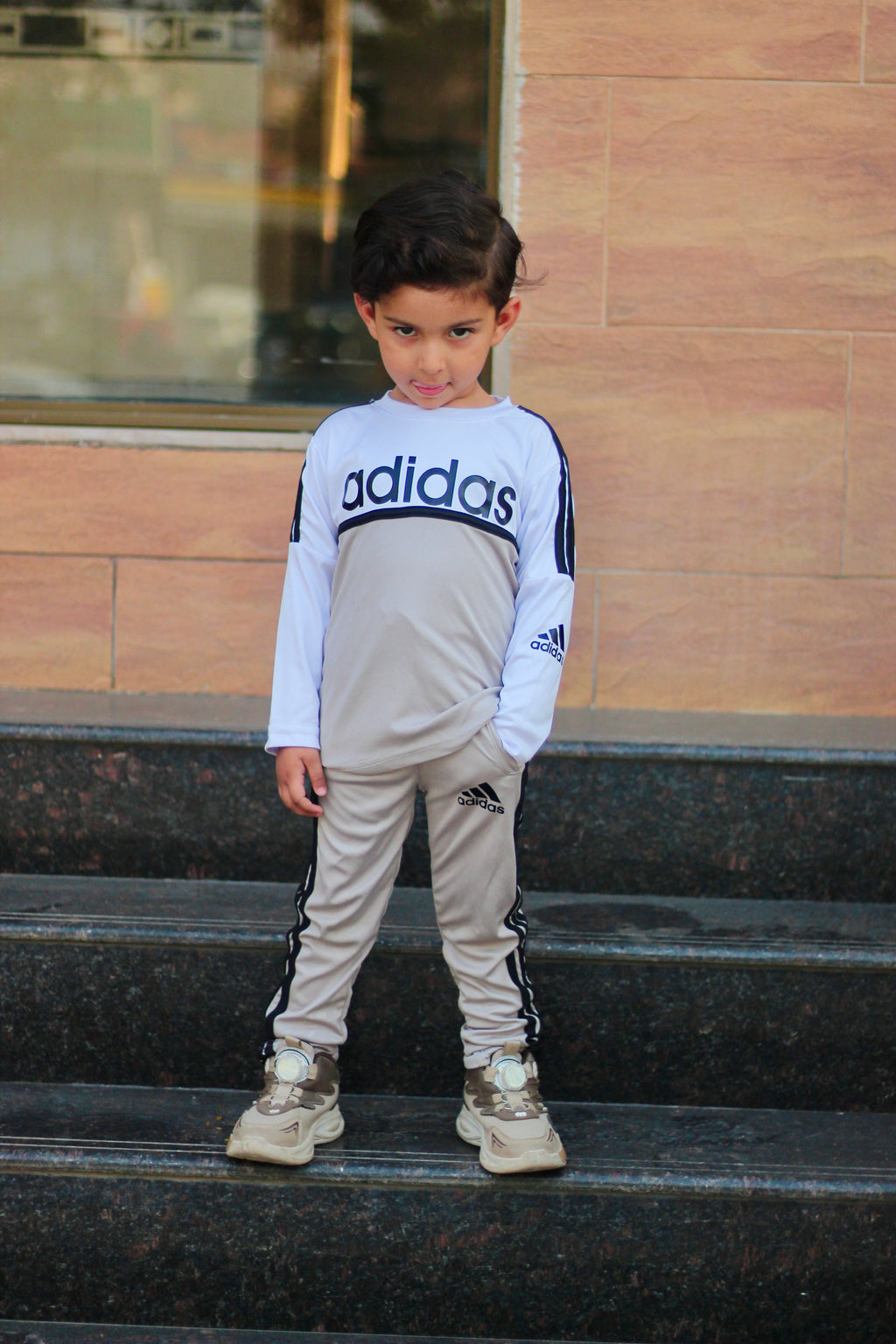 Adi Dri-Fit Tracksuit Full Sleeves Grey White