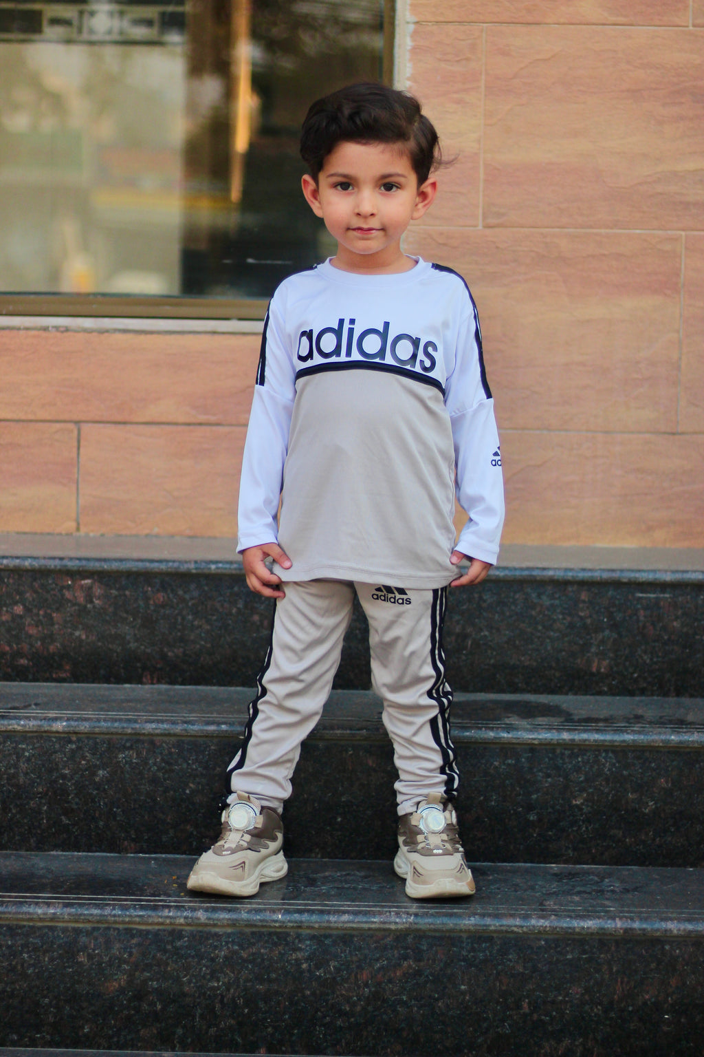 Adi Dri-Fit Tracksuit Full Sleeves Grey White