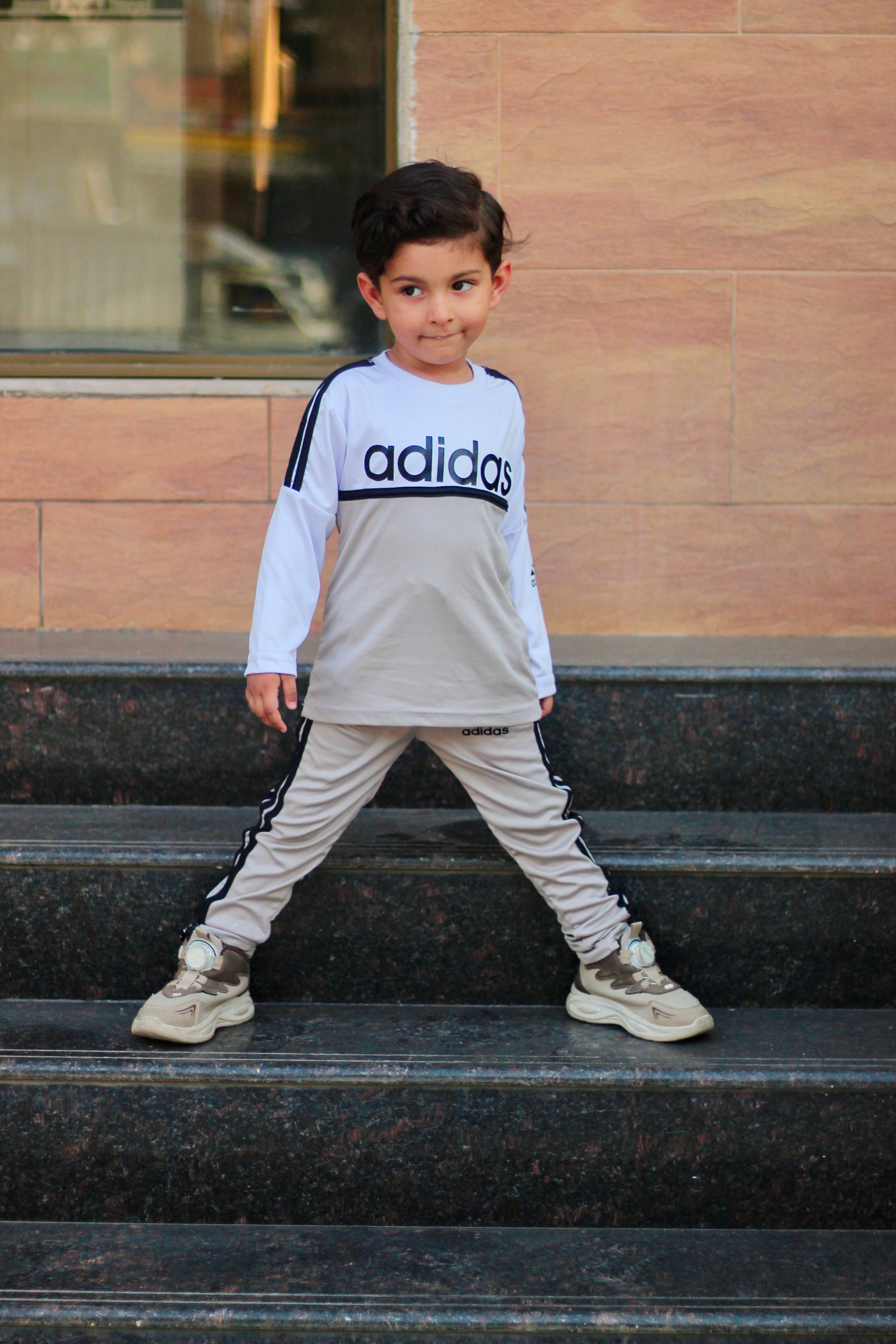 Adi Dri-Fit Tracksuit Full Sleeves Grey White