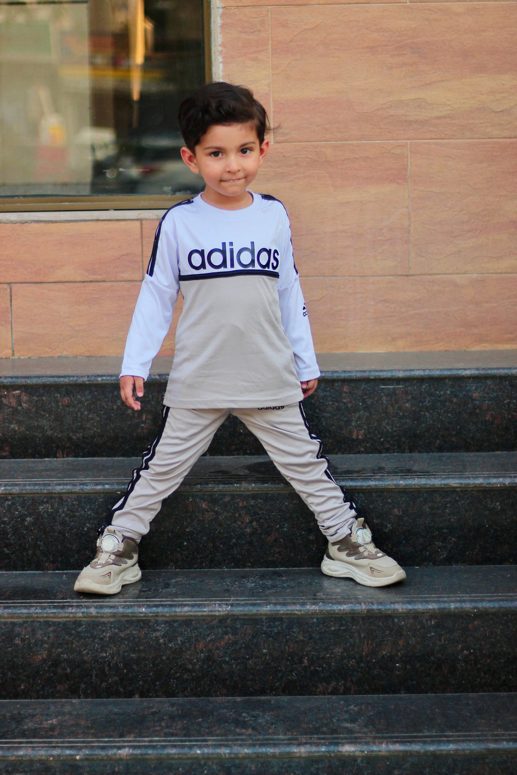 Adi Dri-Fit Tracksuit Full Sleeves Grey White